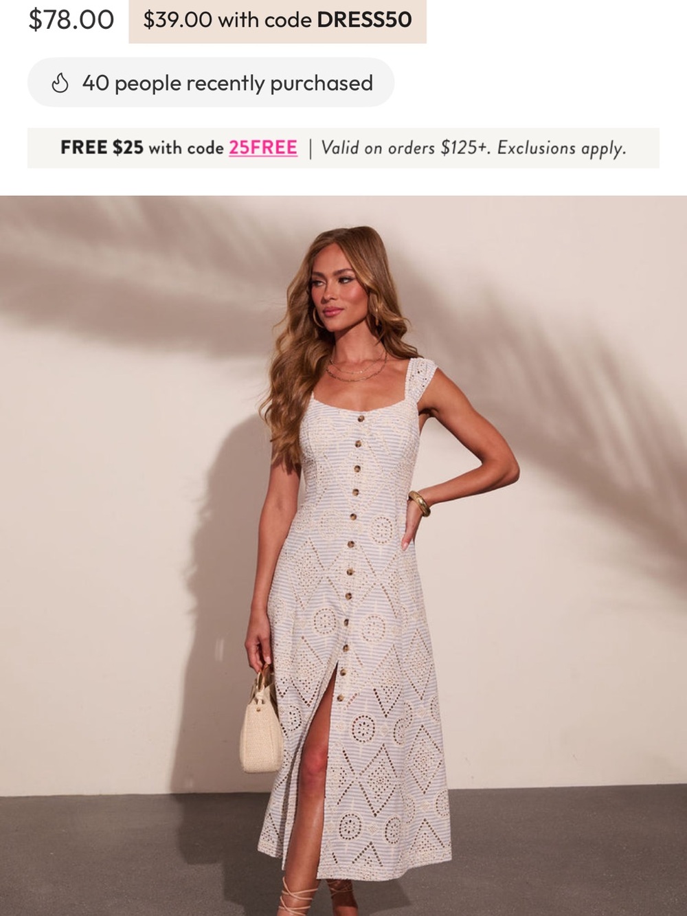 Vici Cream Crochet Midi Dress with Button Front